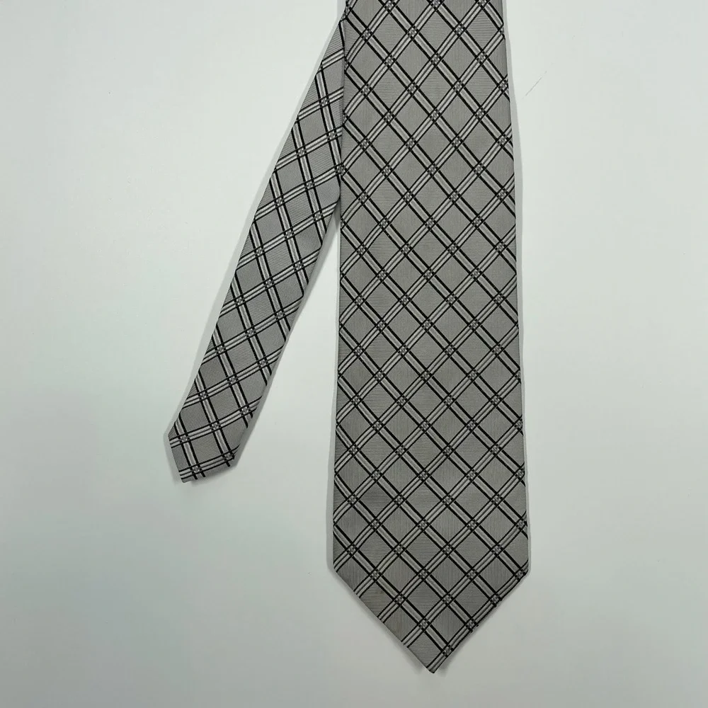 Unbranded Grey Black Plaid Silk Necktie Mens OS